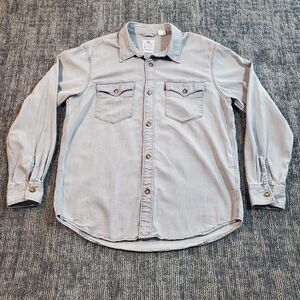 Levis Relaxed Western Long Sleeve Shirt Men M Button Cuffs Chest Pockets Gray